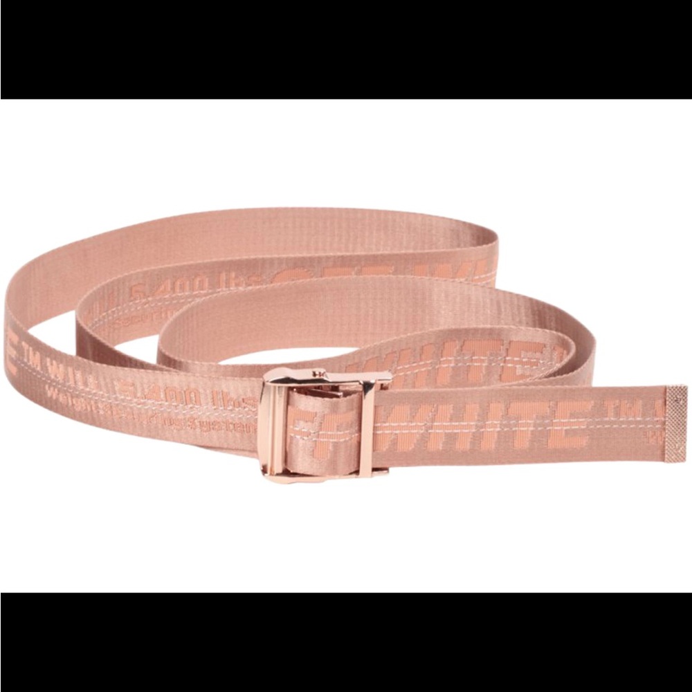 Authentic Off-White “BELT” Industrial Logo Belt – Rose Gold / Blush